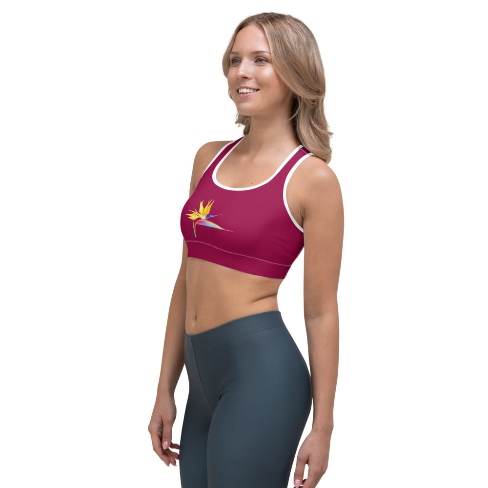 Bird of Paradise Original Colors Burgundy Sports Bra