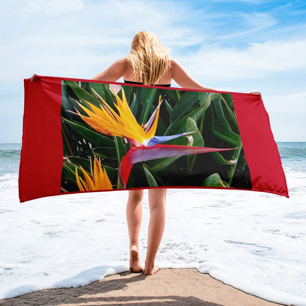 Bird of Paradise Original Colors Red Towel