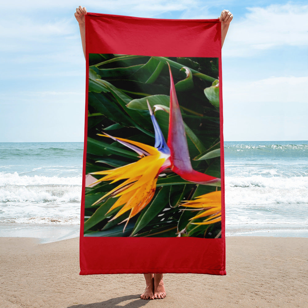 Bird of Paradise Original Colors Red Towel